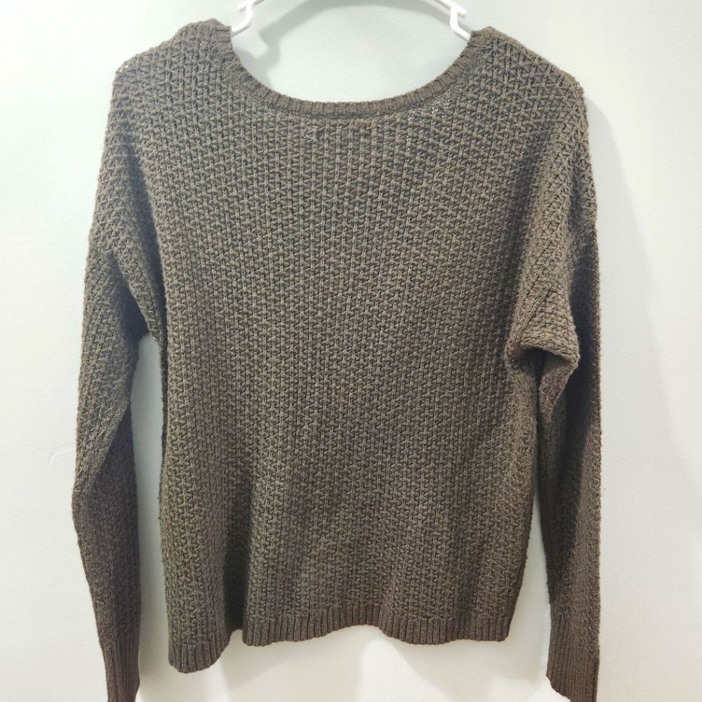 American Eagle S Olive Green Cable Knit Sweater Wool Blend Pullover Fall - Picture 2 of 6